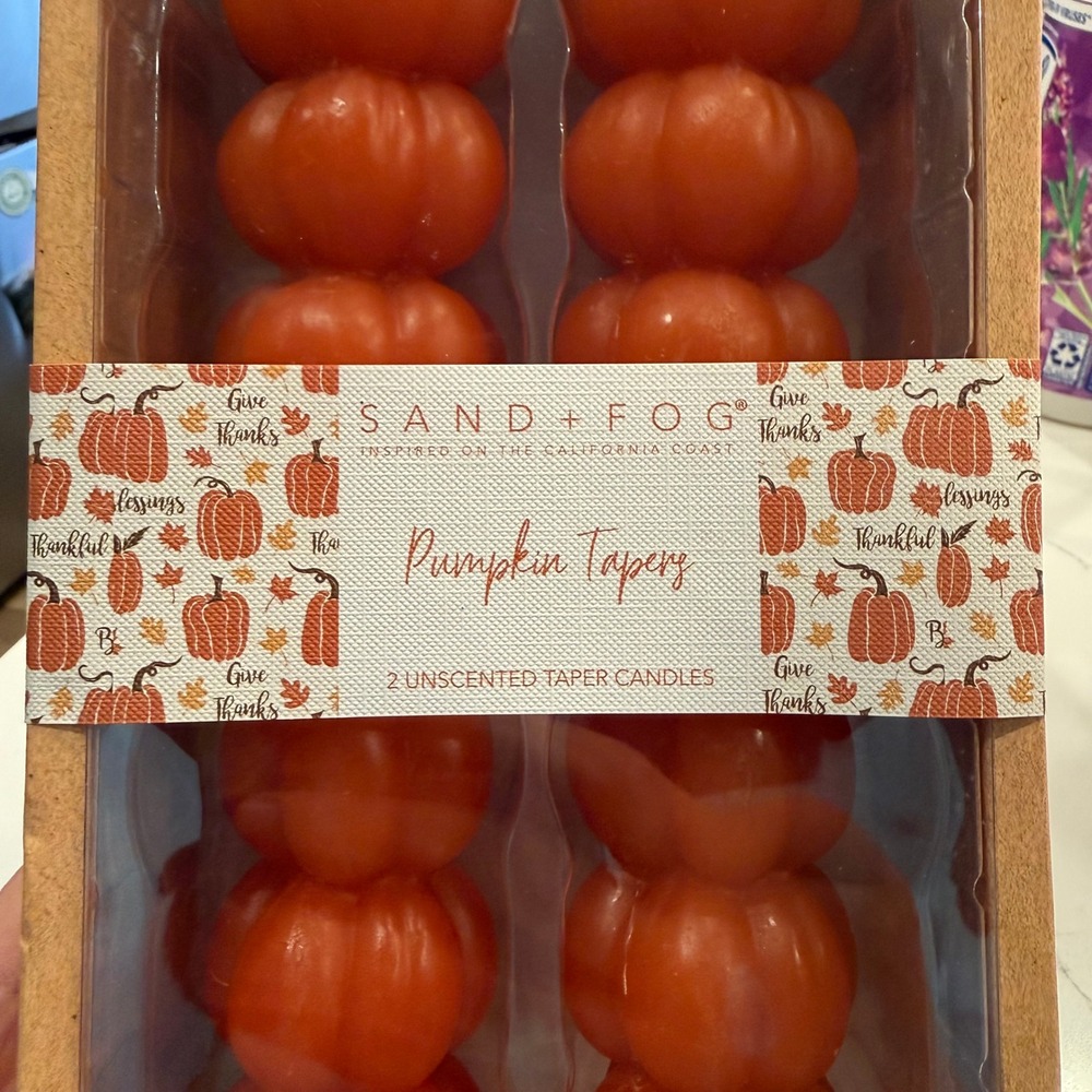 Fall Thanksgiving Sand + Fog Pumpkin Taper Candles Orange Set 2 New